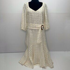 Maeve Dress Size 6 NWT Anthropologie Cream Eyelet Belt Midi